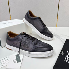 Berluti Playtime Scritto Leather Sneaker, Men Scritto Calligraphy Engraved Low Top Leather Sneakers