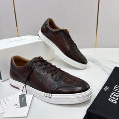 Berluti Playtime Scritto Leather Sneaker, Men Scritto Calligraphy Engraved Low Top Leather Sneakers
