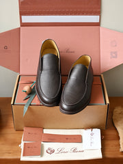 Loro Piana Summer Walk Loafer Men's Grain Leather Slip-on Loafers, Handcrafted Soft Calfskin Casual Business Shoes