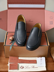 Loro Piana Summer Walk Loafer Men's Grain Leather Slip-on Loafers, Handcrafted Soft Calfskin Casual Business Shoes