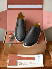 Loro Piana Summer Walk Loafer Men's Grain Leather Slip-on Loafers, Handcrafted Soft Calfskin Casual Business Shoes