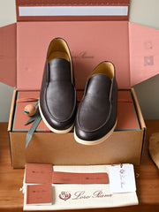 Loro Piana Summer Walk Loafer Men's Grain Leather Slip-on Loafers, Handcrafted Soft Calfskin Casual Business Shoes