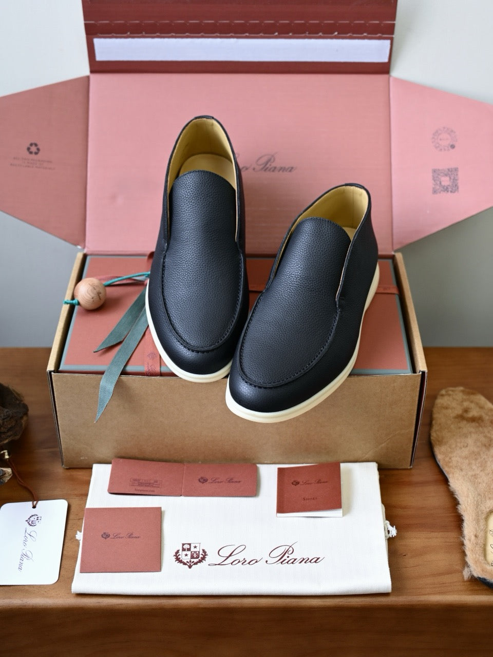 Loro Piana Summer Walk Loafer Men's Grain Leather Slip-on Loafers, Handcrafted Soft Calfskin Casual Business Shoes