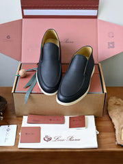 Loro Piana Summer Walk Loafer Men's Grain Leather Slip-on Loafers, Handcrafted Soft Calfskin Casual Business Shoes