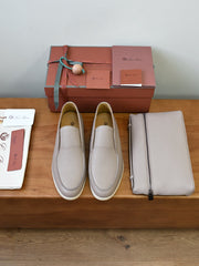 Loro Piana Summer Walk Loafer Men's Grain Leather Slip-on Loafers, Handcrafted Soft Calfskin Casual Business Shoes