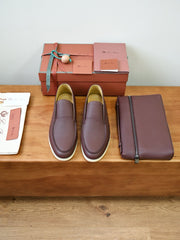 Loro Piana Summer Walk Loafer Men's Grain Leather Slip-on Loafers, Handcrafted Soft Calfskin Casual Business Shoes
