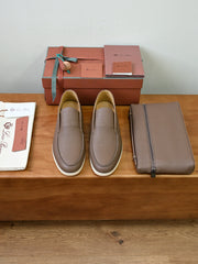 Loro Piana Summer Walk Loafer Men's Grain Leather Slip-on Loafers, Handcrafted Soft Calfskin Casual Business Shoes