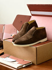 Loro Piana Open Walk Ankle Boot Men's Suede Slip-on Ankle Boots, Handcrafted Italian Luxury Casual Shoes