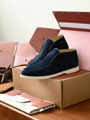 Loro Piana Open Walk Ankle Boot Men's Suede Slip-on Ankle Boots, Handcrafted Italian Luxury Casual Shoes