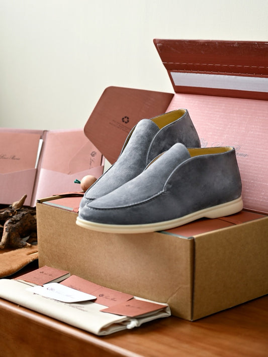 Loro Piana Open Walk Ankle Boot Men's Suede Slip-on Ankle Boots, Handcrafted Italian Luxury Casual Shoes