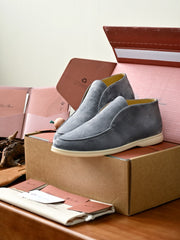 Loro Piana Open Walk Ankle Boot Men's Suede Slip-on Ankle Boots, Handcrafted Italian Luxury Casual Shoes