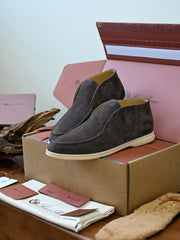 Loro Piana Open Walk Ankle Boot Men's Suede Slip-on Ankle Boots, Handcrafted Italian Luxury Casual Shoes