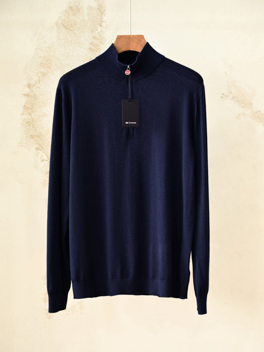 Kiton Mock-Neck Half-Zip Sweater Men's 14 Micron Wool Quarter Zip Knit Pullover