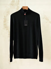 Kiton Mock-Neck Half-Zip Sweater Men's 14 Micron Wool Quarter Zip Knit Pullover