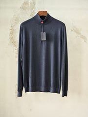 Kiton Mock-Neck Half-Zip Sweater Men's 14 Micron Wool Quarter Zip Knit Pullover