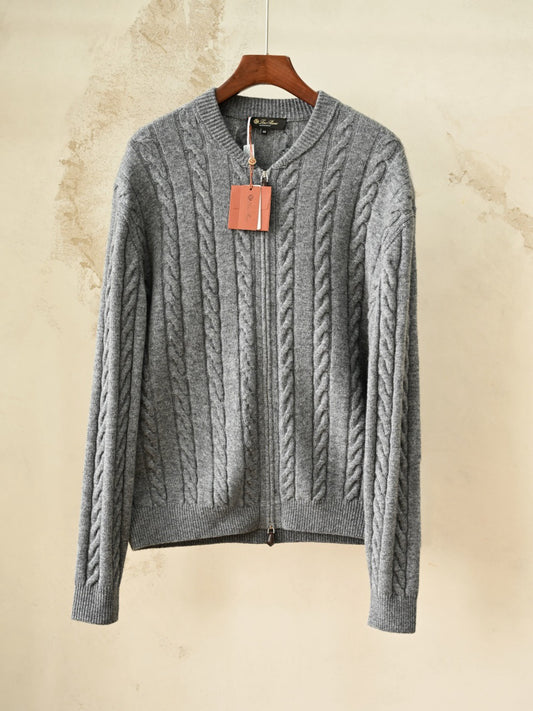 Loro Piana Cedar Cable-Knit Zip Cardigan Men's 100% Cashmere Full Zip Cable Knit Sweater
