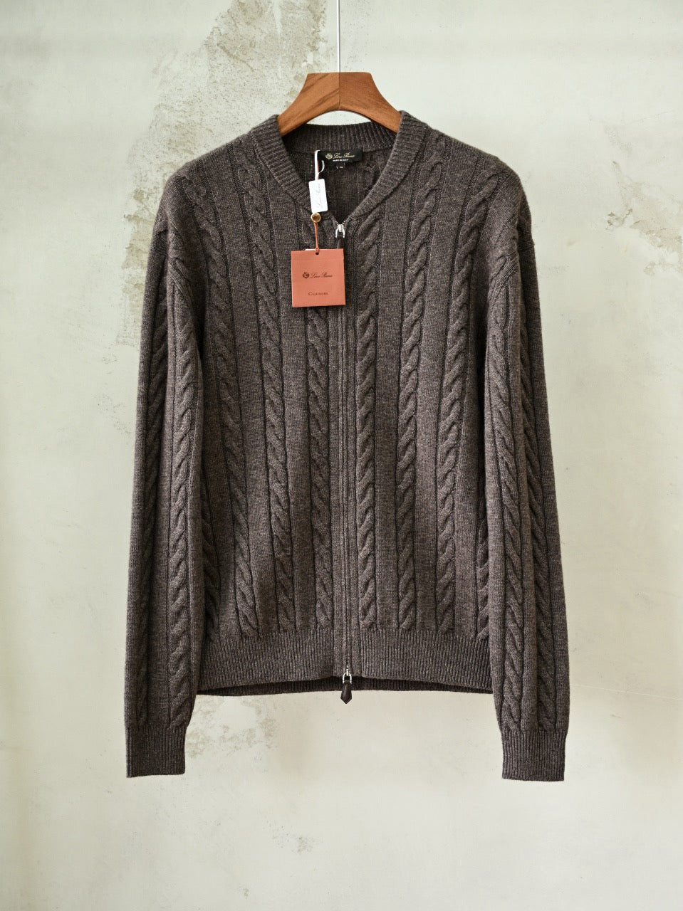 Loro Piana Cedar Cable-Knit Zip Cardigan Men's 100% Cashmere Full Zip Cable Knit Sweater