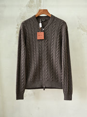 Loro Piana Cedar Cable-Knit Zip Cardigan Men's 100% Cashmere Full Zip Cable Knit Sweater