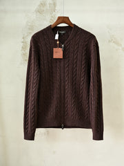 Loro Piana Cedar Cable-Knit Zip Cardigan Men's 100% Cashmere Full Zip Cable Knit Sweater