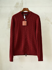 Loro Piana Cedar Cable-Knit Zip Cardigan Men's 100% Cashmere Full Zip Cable Knit Sweater