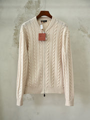 Loro Piana Cedar Cable-Knit Zip Cardigan Men's 100% Cashmere Full Zip Cable Knit Sweater