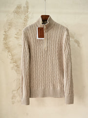 Loro Piana Cable-Knit Half-Zip Sweater Men's 100% Cashmere Mock Neck Quarter Zip Cable Knit Pullover
