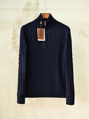 Loro Piana Cable-Knit Half-Zip Sweater Men's 100% Cashmere Mock Neck Quarter Zip Cable Knit Pullover
