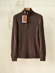 Loro Piana Cable-Knit Half-Zip Sweater Men's 100% Cashmere Mock Neck Quarter Zip Cable Knit Pullover