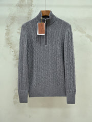 Loro Piana Cable-Knit Half-Zip Sweater Men's 100% Cashmere Mock Neck Quarter Zip Cable Knit Pullover