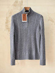 Loro Piana Cable-Knit Half-Zip Sweater Men's 100% Cashmere Mock Neck Quarter Zip Cable Knit Pullover
