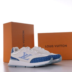 LV Classic Trainers Men's Casual Running Sneakers, Premium Leather & Monogram Denim Upper, Comfort Cushioned Outsole