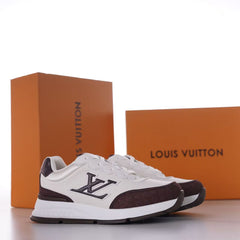 LV Classic Trainers Men's Casual Running Sneakers, Premium Leather & Monogram Denim Upper, Comfort Cushioned Outsole