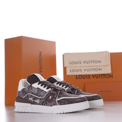 LV Trainer Monogram Denim Sneaker Men Low‑Top Basketball‑Inspired Shoes, Monogram Denim & Leather Upper, Signature Logo Details