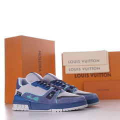 LV Trainer Mixed‑Material Sneaker Men Low‑Top Basketball Style Shoes, Suede & Textile Fabric Upper, Signature Script Embroidery