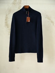 Loro Piana Plane Tree Ribbed Quarter-Zip Mock Neck Sweater