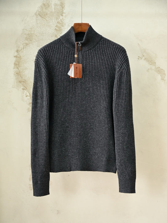 Loro Piana Plane Tree Ribbed Quarter-Zip Mock Neck Sweater