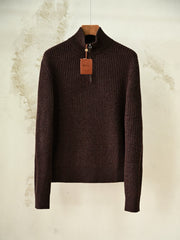 Loro Piana Plane Tree Ribbed Quarter-Zip Mock Neck Sweater