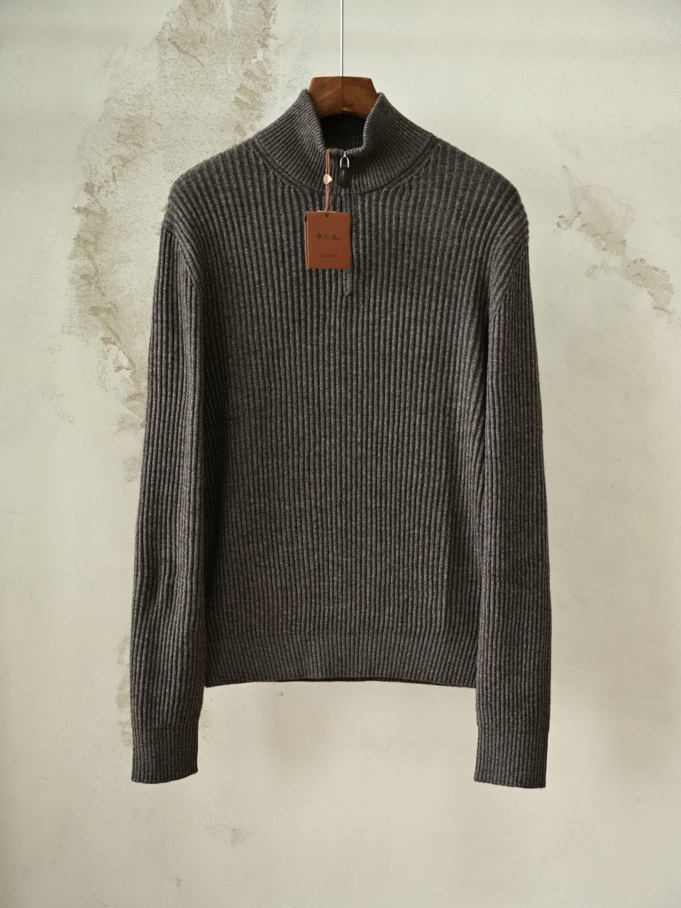 Loro Piana Plane Tree Ribbed Quarter-Zip Mock Neck Sweater