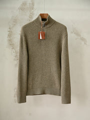 Loro Piana Plane Tree Ribbed Quarter-Zip Mock Neck Sweater