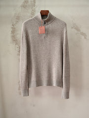 Loro Piana Plane Tree Ribbed Quarter-Zip Mock Neck Sweater