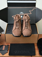 Zegna Triple Stitch™ Vetta Suede High‑Top Sneakers, Men Winter Fleece Lined Suede Ankle Boots