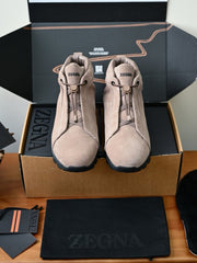Zegna Triple Stitch™ Vetta Suede High‑Top Sneakers, Men Winter Fleece Lined Suede Ankle Boots