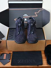 Zegna Triple Stitch™ Vetta Suede High‑Top Sneakers, Men Winter Fleece Lined Suede Ankle Boots