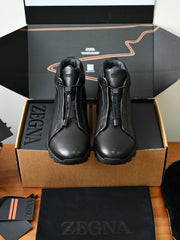 Zegna Triple Stitch™ Vetta Suede High‑Top Sneakers, Men Winter Fleece Lined Suede Ankle Boots
