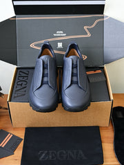 ZEGNA Triple Stitch™ Monte Sneakers Men Leather Slip-On Casual Hiking Sneakers Luxury Thick Sole Footwear