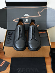 ZEGNA Triple Stitch™ Monte Sneakers Men Leather Slip-On Casual Hiking Sneakers Luxury Thick Sole Footwear