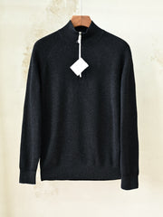 Brunello Cucinelli Cotton English Rib Sweater With Half Zip And Raglan Sleeves, Men's Quarter Zip Mock Neck Ribbed Knit Sweater