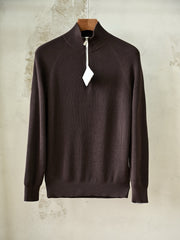 Brunello Cucinelli Cotton English Rib Sweater With Half Zip And Raglan Sleeves, Men's Quarter Zip Mock Neck Ribbed Knit Sweater