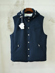 Brunello Cucinelli Bonded Wool Flannel Down Vest With Drawstring Hood