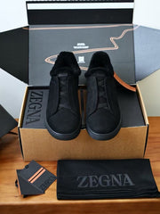 ZEGNA Triple Stitch™ Shearling-Lined Suede Slip-On Sneakers, Men's Winter Fur Lined Suede Triple Cross Elastic Slip On Trainers